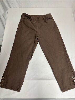 Lulu-B Women’s Size 6 Brown Ankle Pants Button Cuff Stretch Pull On Casual